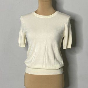 Zara Women's Crewneck Pullover Short Sleeve Cream Back Buttons Size Medium